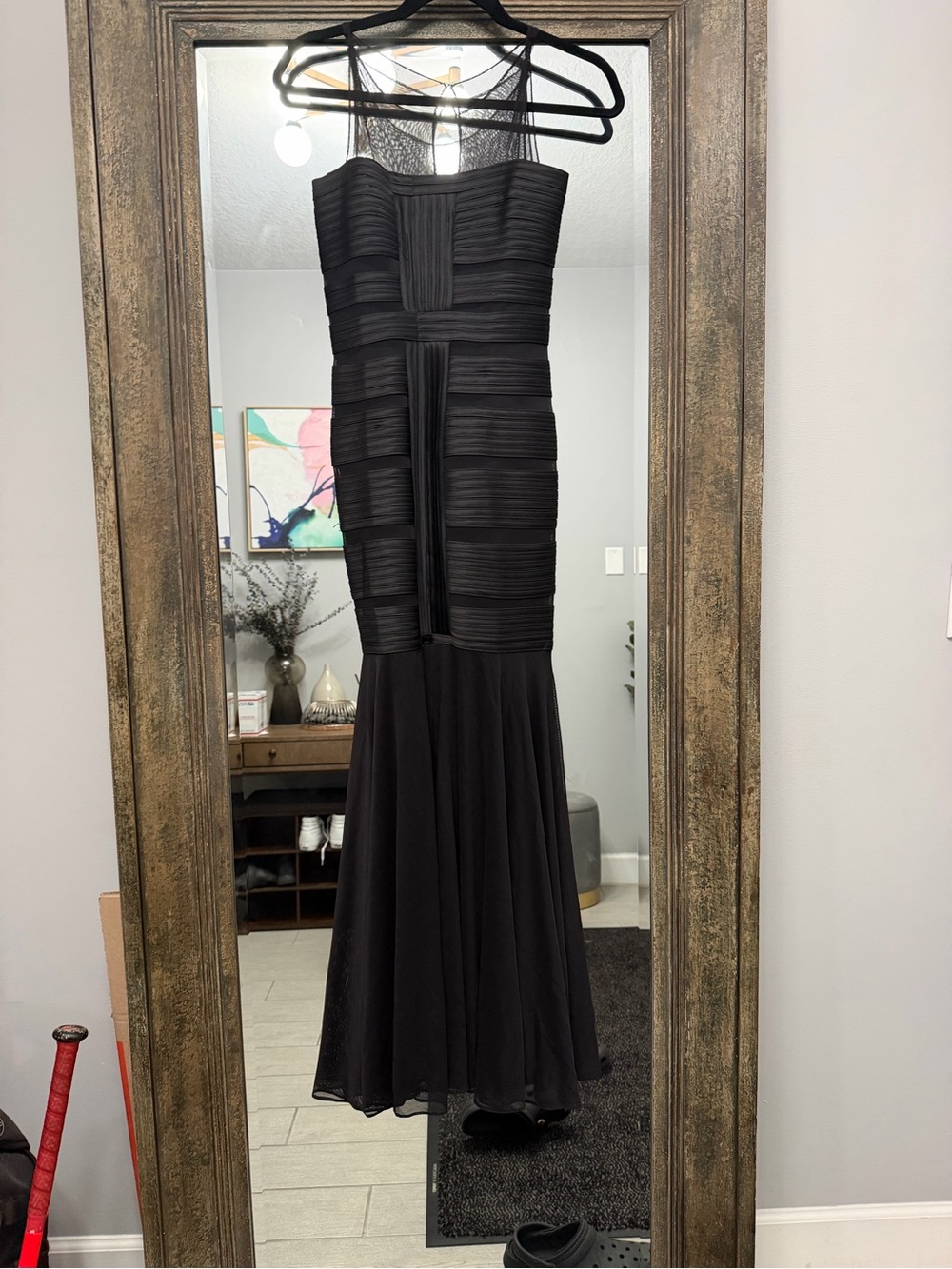 Xscape Petite Joanna Chen Black Illusion Mesh Mermaid Formal Gown Size 2P